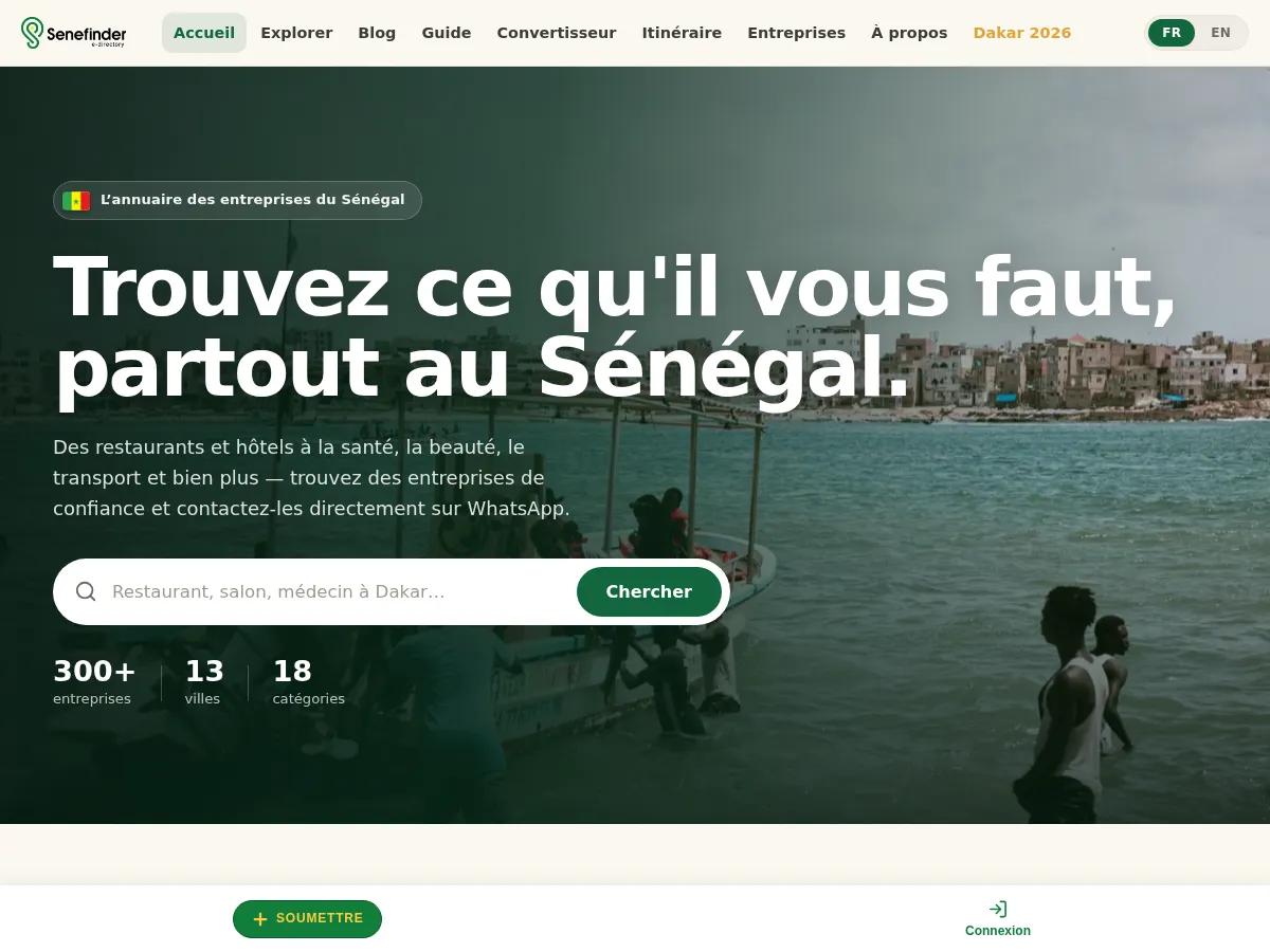 Senefinder — Annuaire · Plateforme — projet livré par Kolonell